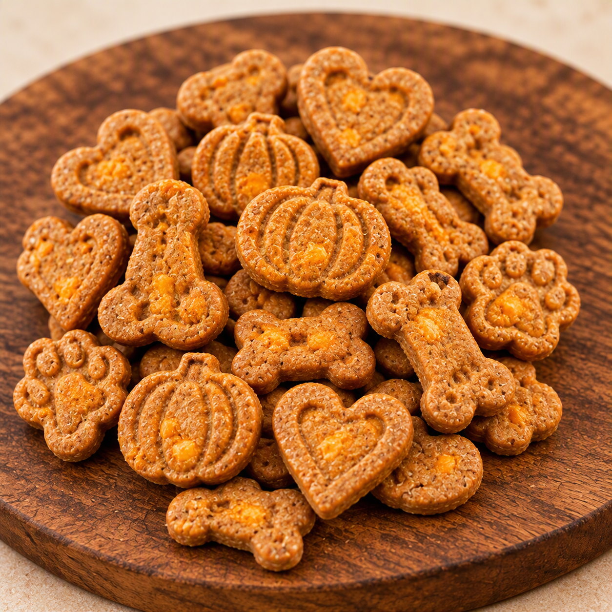 Little Heritage Cheddar biscuits with visible cheddar pieces on a wooden plate